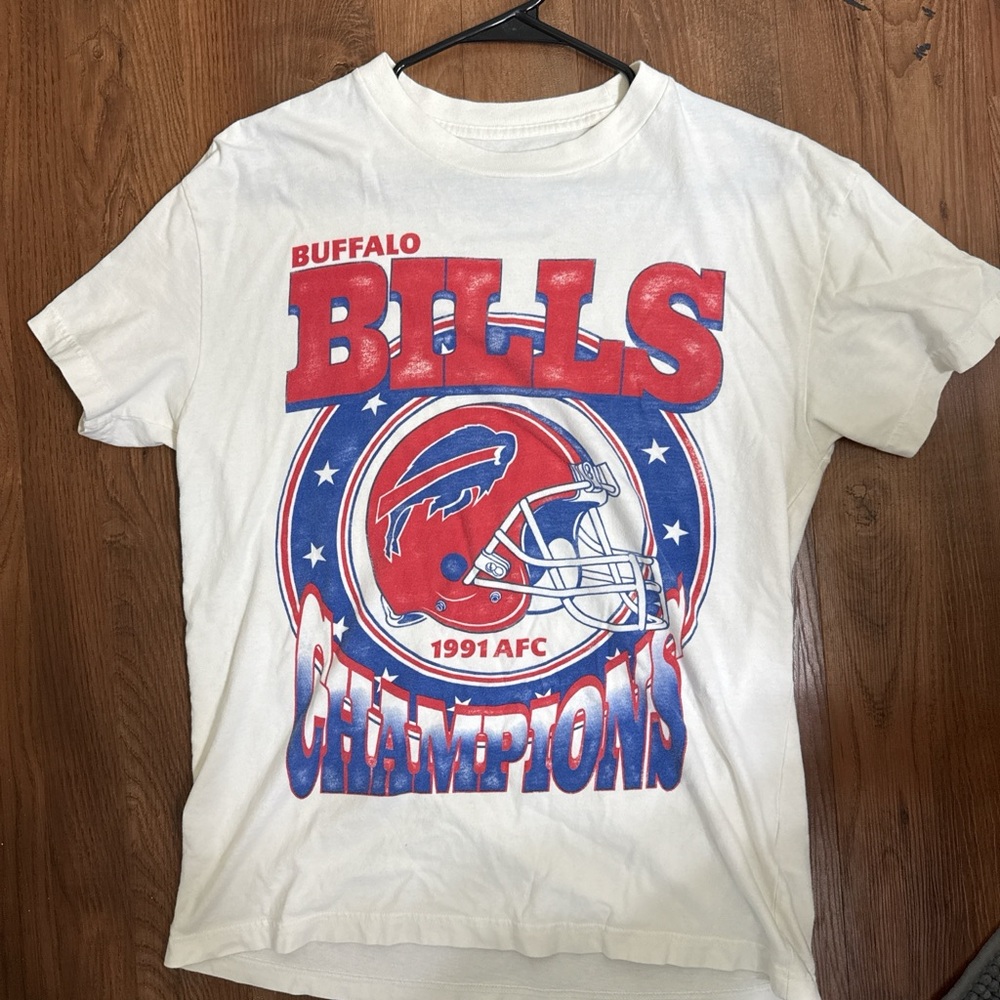 Buffalo Bills White Short Sleeve Tee with Red & Blue Graphic